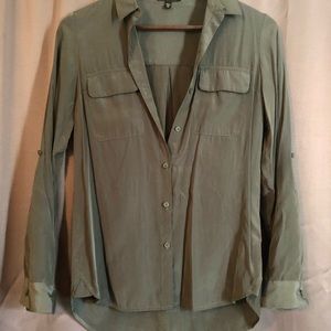 Express green long sleeve satin button up shirt